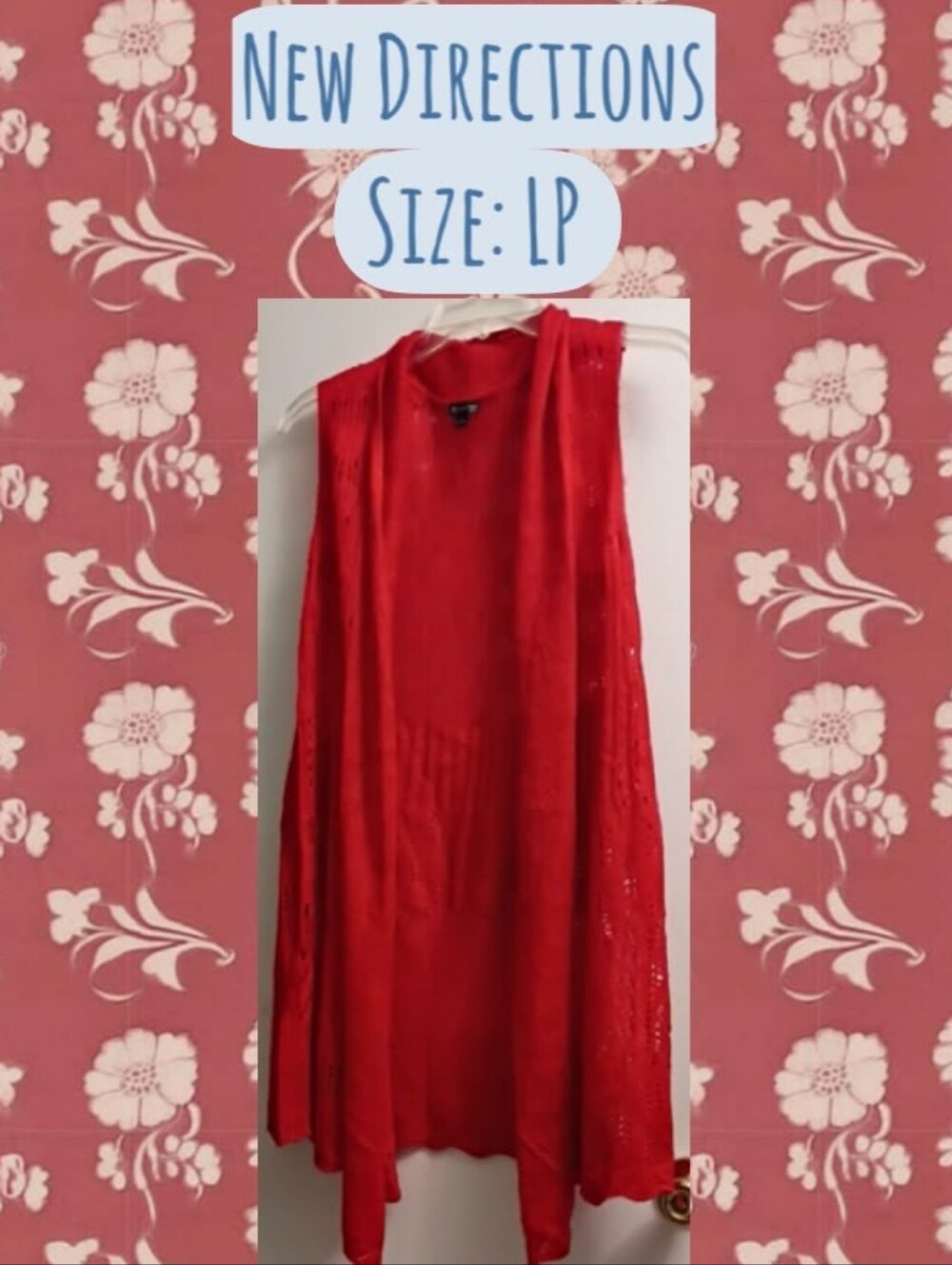 Red Open-Front Sleeveless Knit Vest